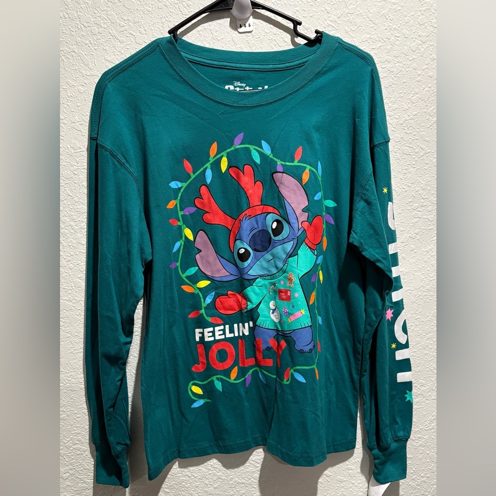 DISNEY‎ STITCH CHRISTMAS LONG SLEEVE SHIRT -- JUNIORS XS-- NWT